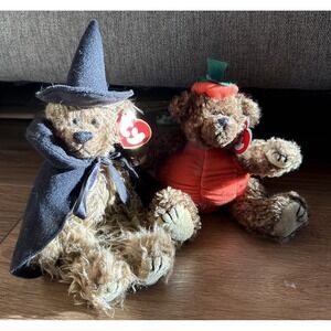 NEW TY BEANIE BABIES, Esmerelda Witch & Peter Pumpkin,1993, PVC Pellets, W/tags